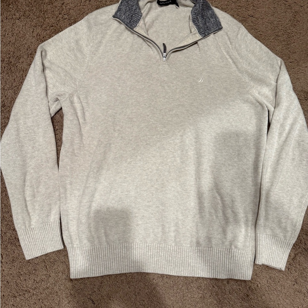 Nautica Cream Zip Up Sweater with Classic Knit Design